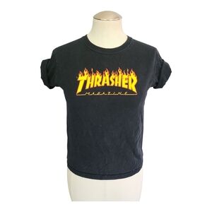 Thrasher Flame Logo T-Shirt Youth Small Skateboarding Graphic Tee Black
